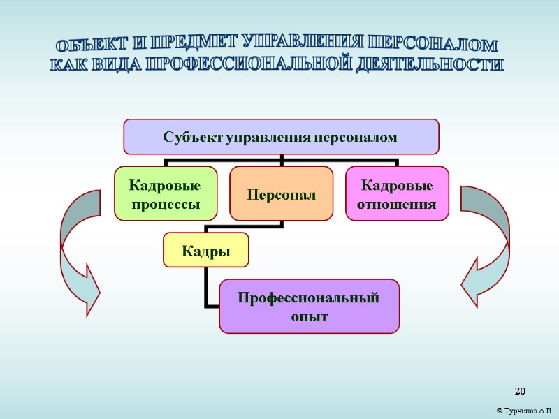 20 © Турчинов А.И. ОБЪЕКТ И ПРЕДМЕТ УПРАВЛЕНИЯ ПЕРСОНАЛОМ КАК ВИДА ПРОФЕССИОНАЛЬНОЙ ДЕЯТЕЛЬНОСТИ